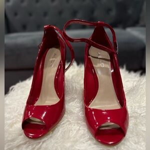 Aldo Candy Apple Red Wedge Heel Sandals